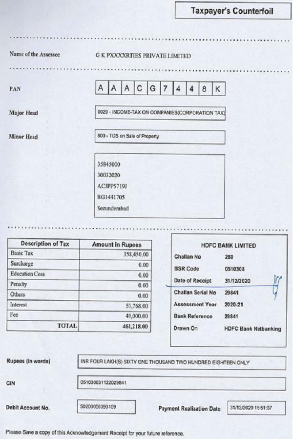 Taxpayer's Counterfoil