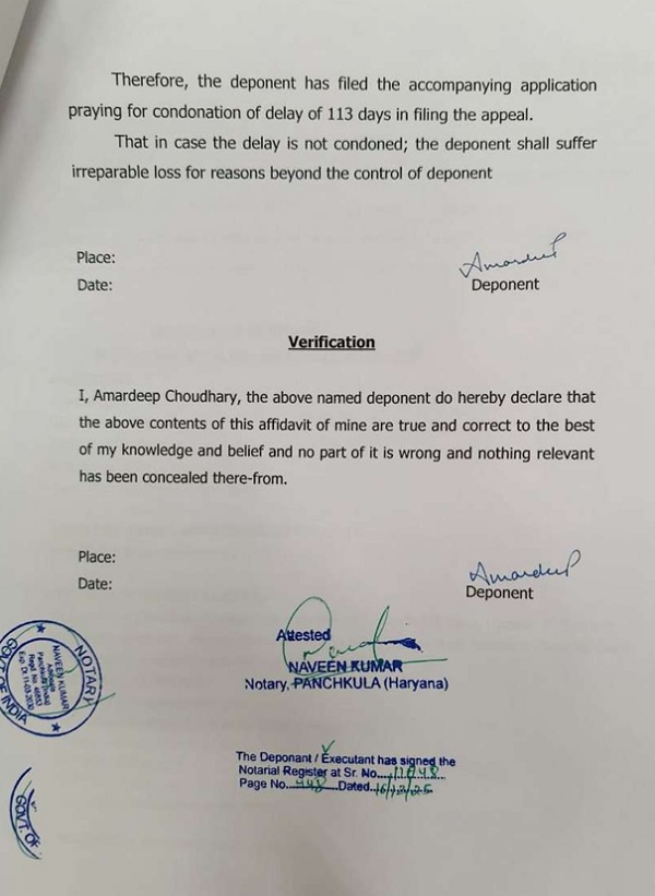 The Counsel of the Assessee has filed an application along with Affidavit