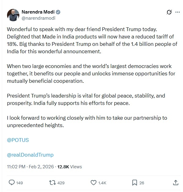 Statement by Prime Minister Narendra Modi on Tarriff Cut