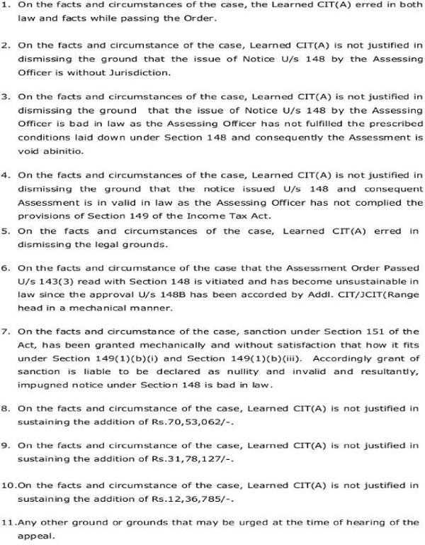 The assessee has raised the following grounds of appeal