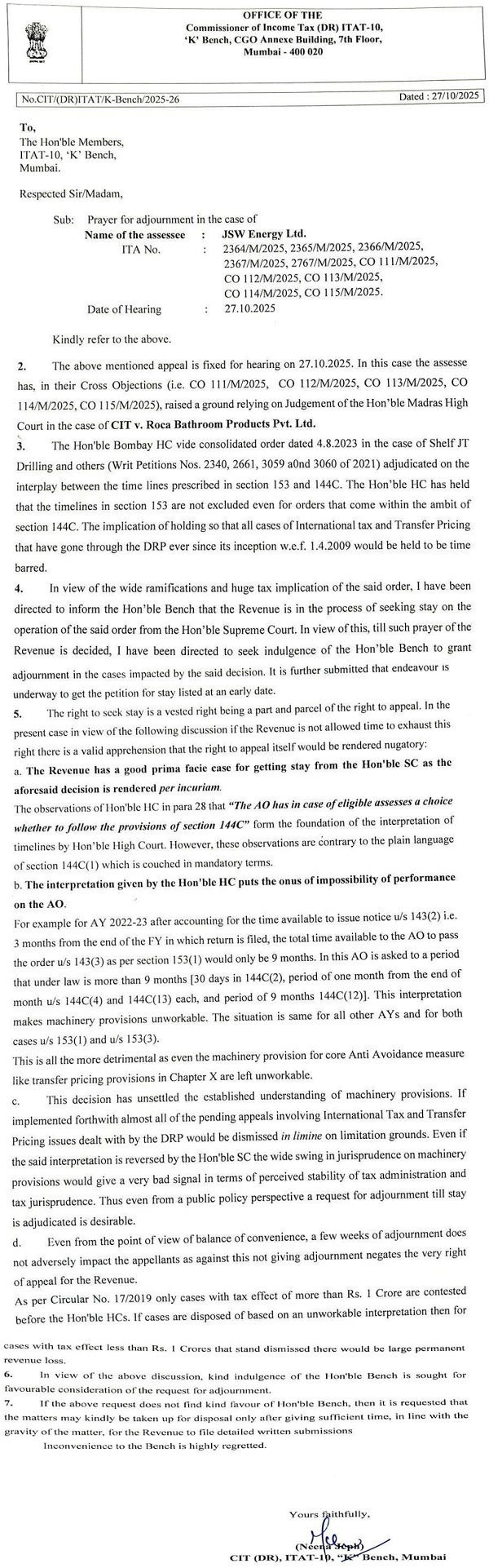 The contrary has informed this Court