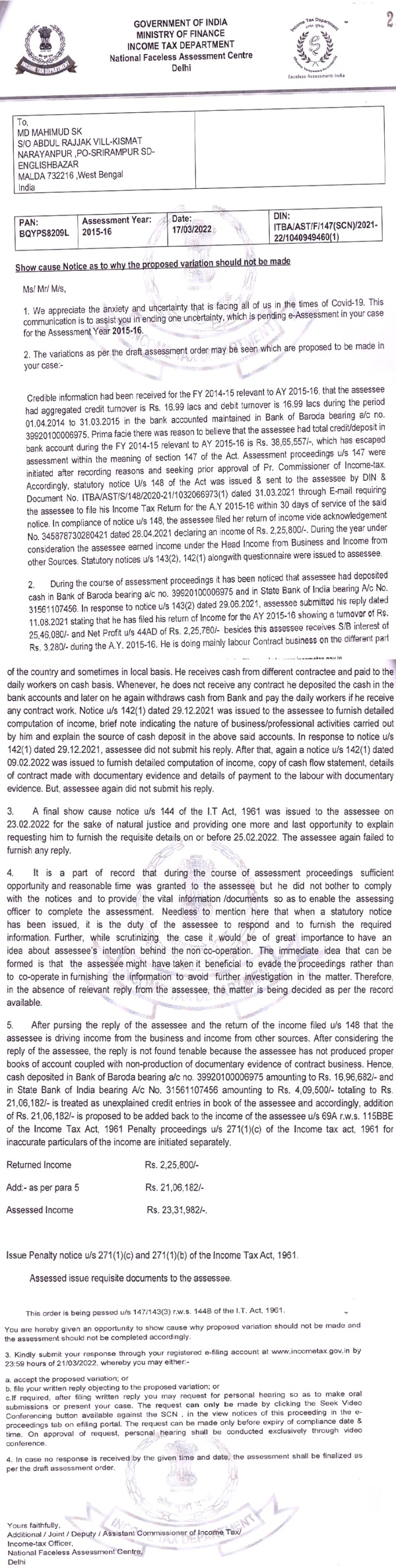 cause Notice as to why theproposed variation should not be made