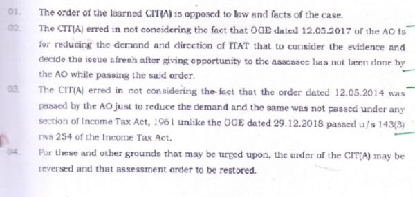 revenue has raised the following Grounds