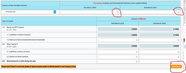 Add the details of non-resident under 2.b of Section-III (DI Less than 10%) and save