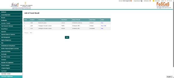 FBO can VIEW the food recall and take action on it in their respective login