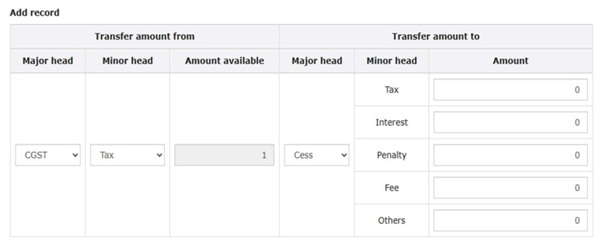GST Portal Screenshot - CGST Tax Can Be Transferred to Cess Heads
