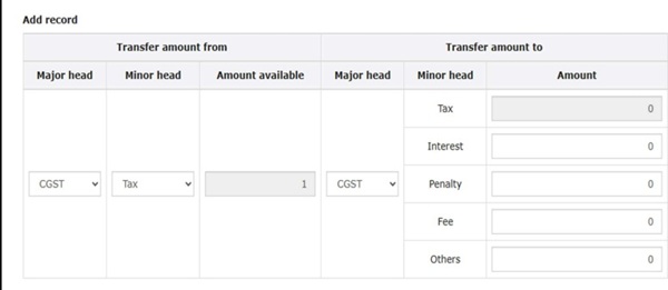 GST Portal Screenshot - CGST Tax to Same Tax Head Transfer Disabled in PMT-09