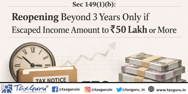 Sec 149(1)(b): Reopening Beyond 3 Years Only if Escaped Income amount to ₹50 lakh or more