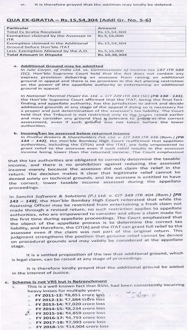 Synopsis for admissibility as well as merit of the Additional Grounds