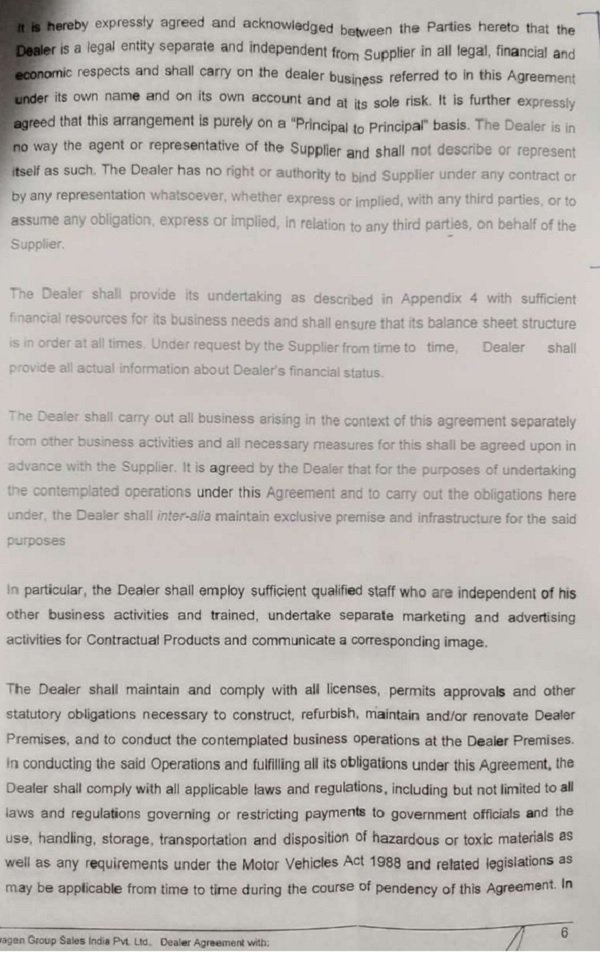 appellant and Volkswagon. The relevant portion is reproduced below