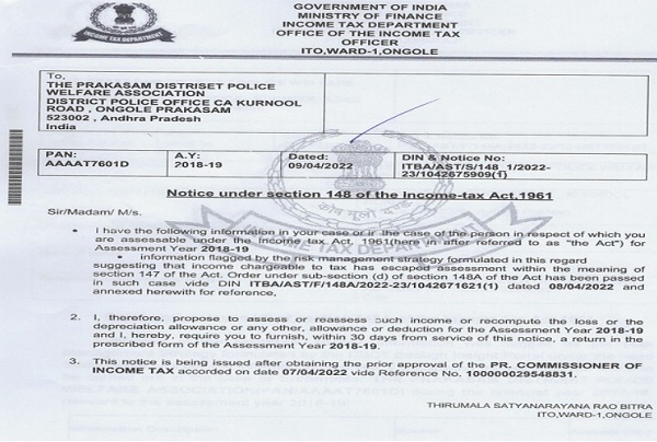Notice under Section 148 of the Income tax Act 1961