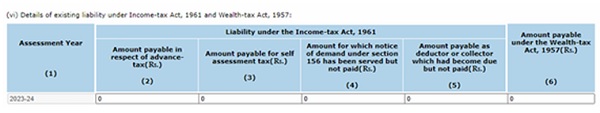 Point (vi)- Details of existing liability under the Income-tax Act has to be provided