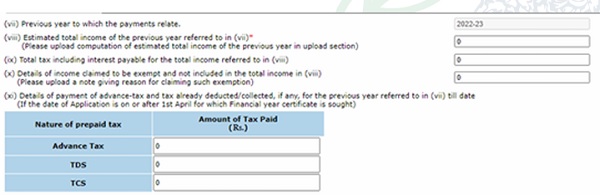 Point (vii) to Point (xi)- Enter the estimated total income.
