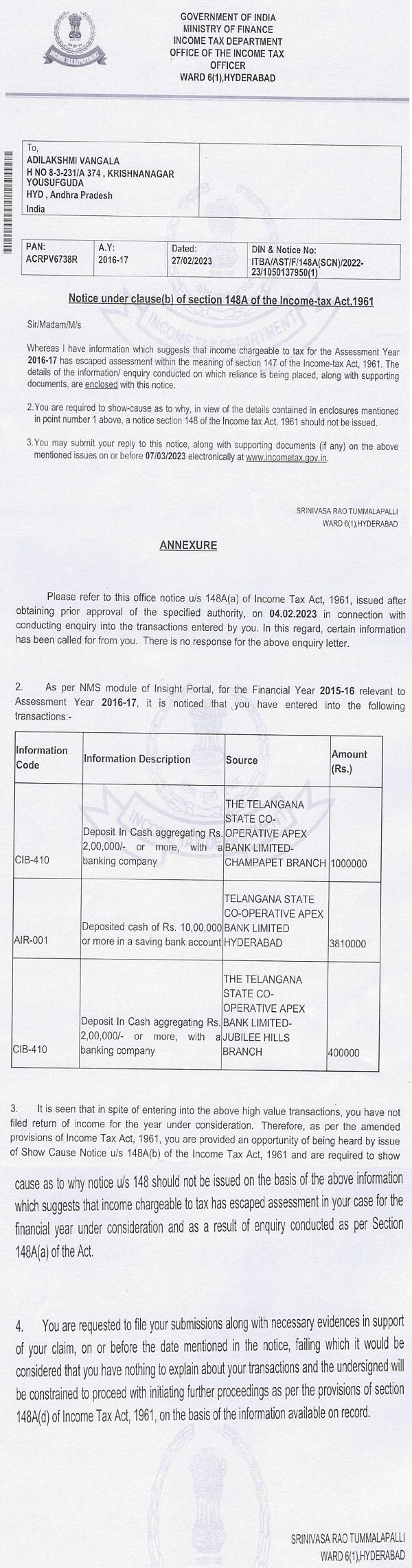 Relevant material on record