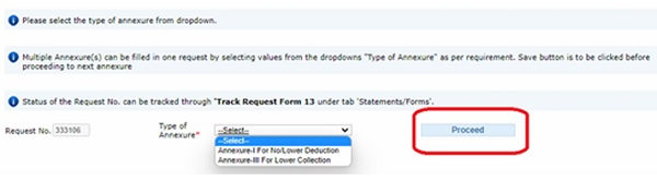 Step 11- Select the type of 'Annexure' from the dropdown