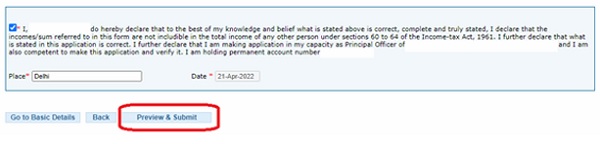 Step 14- Fill the declaration and click 'preview and submit'