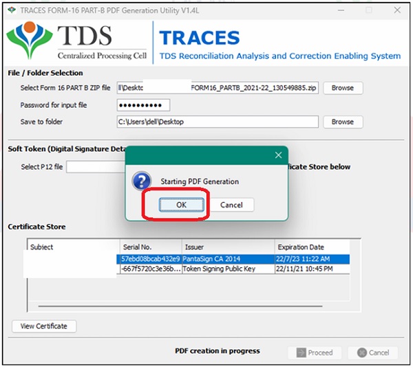 Step 15- Extract the PART-B utility, browse the Form 16-PARTB Zip file and affix the DSC