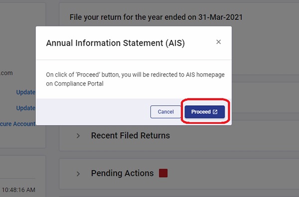 Step 3- A message shall appear that will prompt you to click on 'proceed' to redirect to the AIS homepage