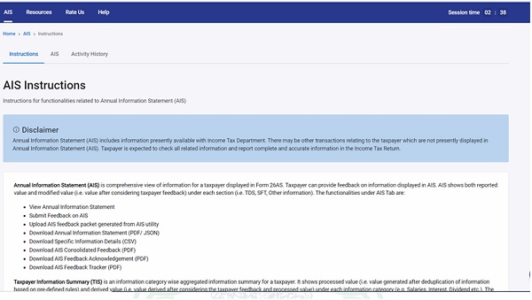 Step 4- The next screen provides key instructions relating to Annual Information Statement (AIS)