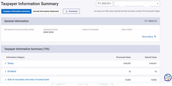 Step 6- On the next screen, the information available in TIS is displayed.