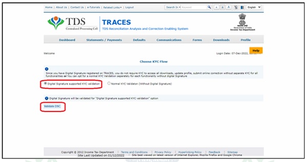 Step 6- Select the option for DSC-based validation or Normal Validation.