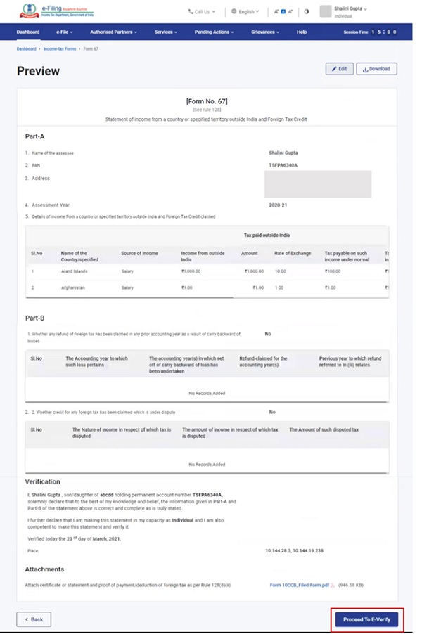 Step 7- After filling required details, preview the details and click on 'Proceed to e-Verify.