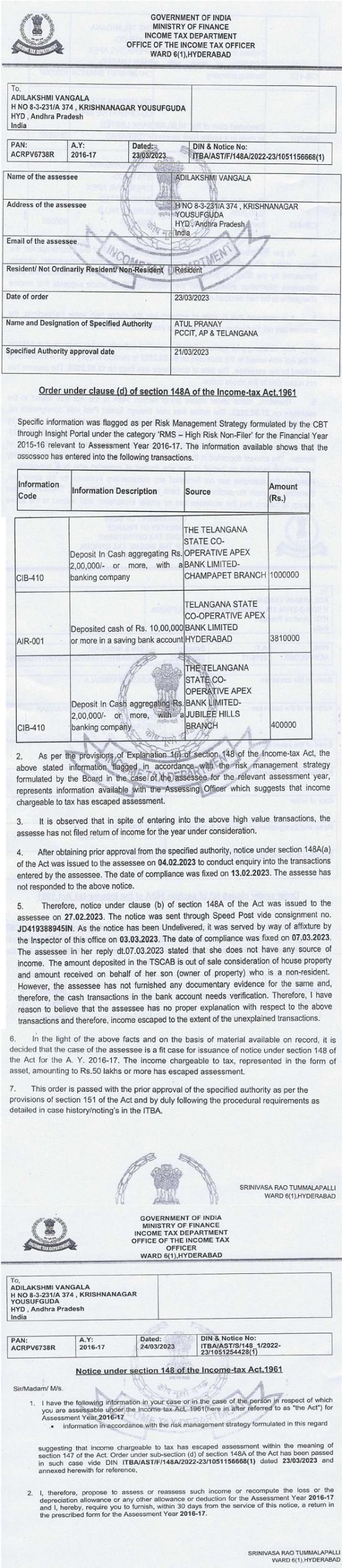 The Assessing Officer proceeded