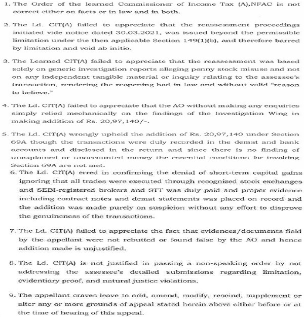 The assessee has raised the following grounds