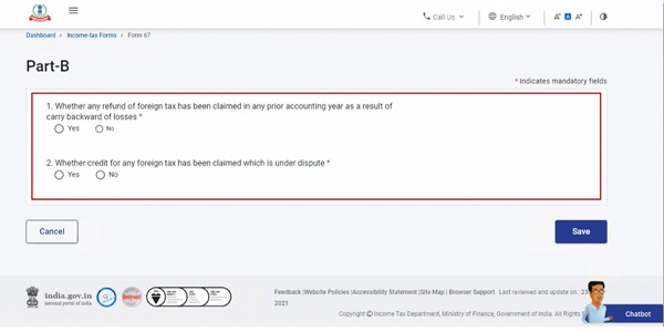 Under Part B, the taxpayer shall be required to specify if any refund of the foreign tax credit
