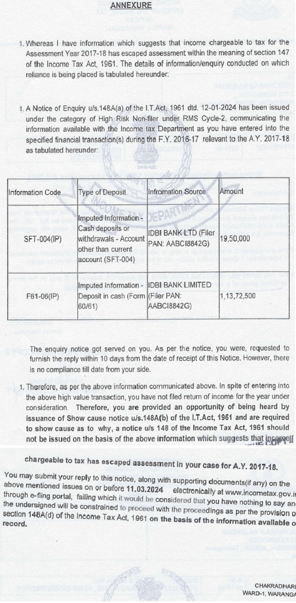 Assessing Officer has issued show cause