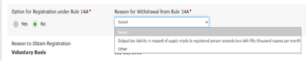 Business Details Option for Registration under Rule 14A