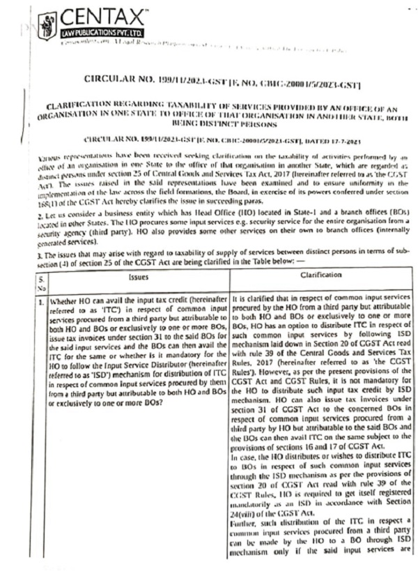 Circular No. 119/11/2023-GST dated 17.07.2023