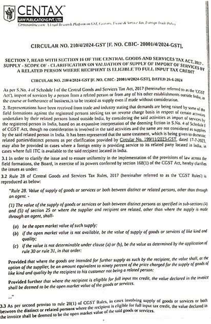 Circular No. 210-4-2024-GST dated 26.04.2024