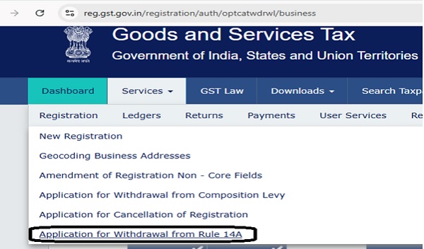 On Dashboard, go to Services- Registration- Application for withdrawal from Rule 14A