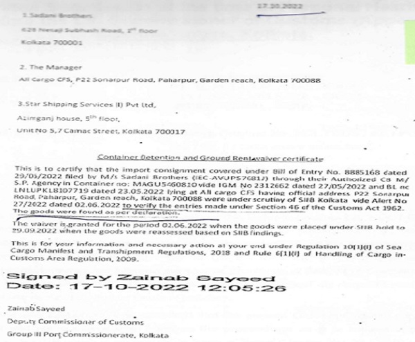 Revenue towards waiver of demurrage charges-2