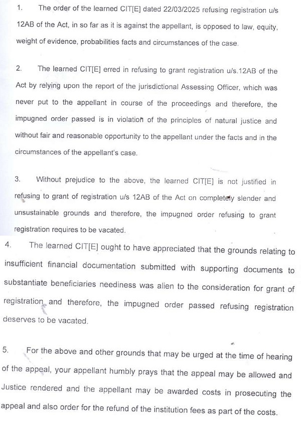 The assessee has raised following grounds of appeal
