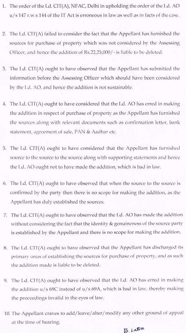 The assessee has raised the following grounds of appeal