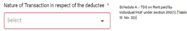 applicable Nature of Transaction from the dropdown menu