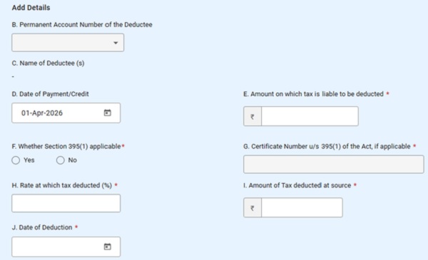 applicable TDS rate, tax deducted and relevant dates