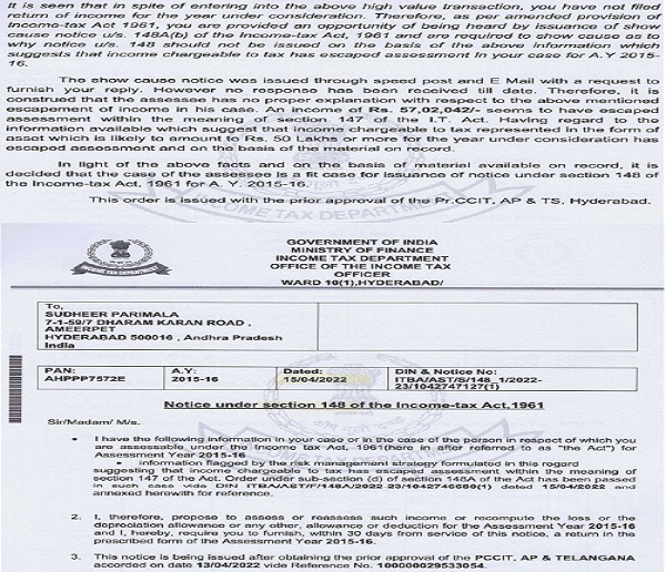 issued notice sec.148 of the Act dated 15.04.2022-2