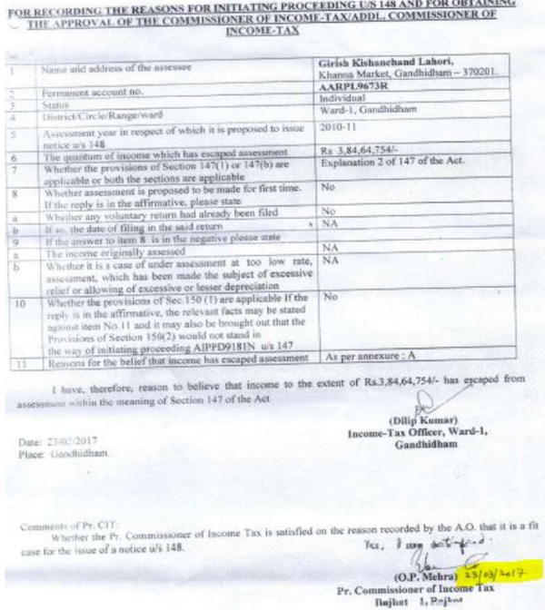 snap shot of approval given by the learned PCIT is reproduced below