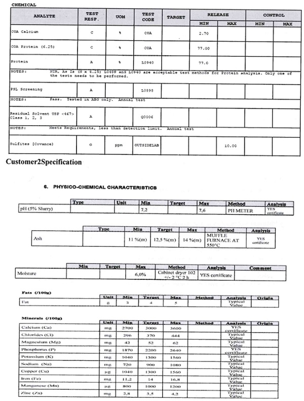 Further, with regard to the specifications provided by Applicant's customer