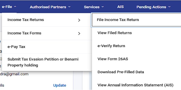 Log In- Go to the Income Tax e-Filing Portal