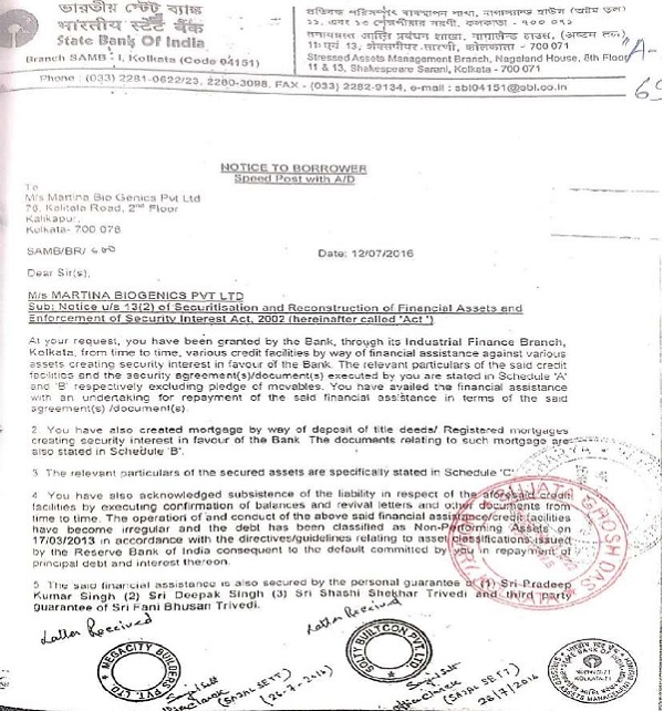 SARFAESI Act 2002 by the Applicant Bank