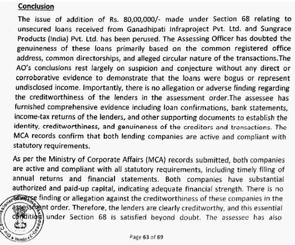 Section 68 relating unsecured loans
