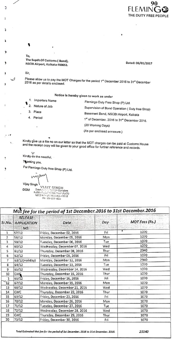 Superintendent of Customs (Bond), NSCBI Airport, Kolkata, is extracted below