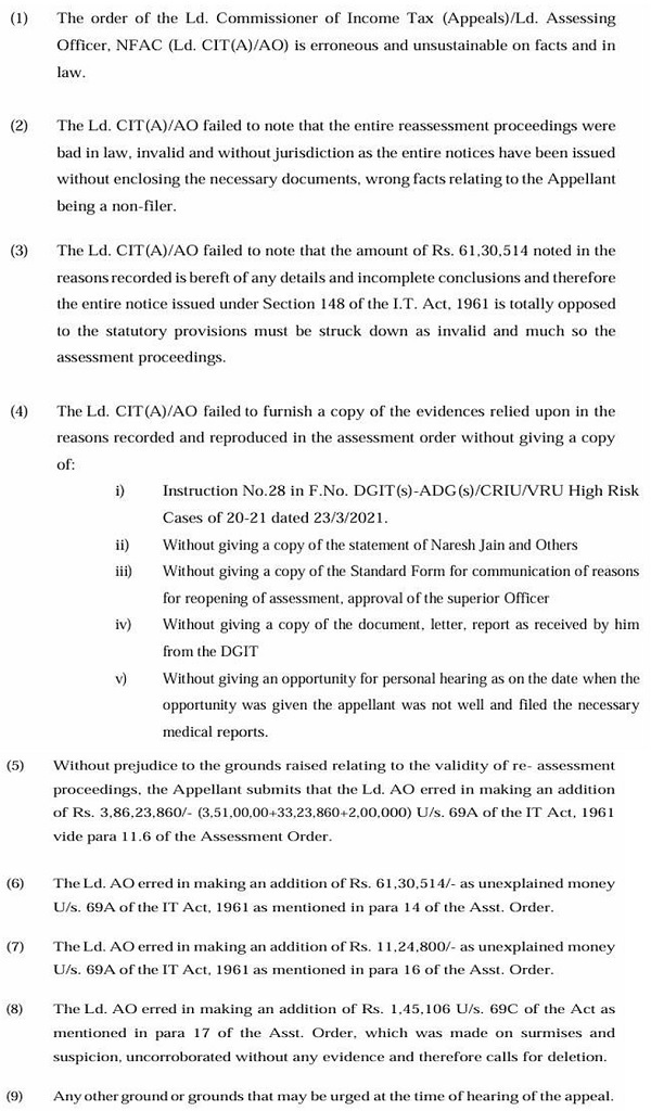 The assessee has raised the following grounds of appeal