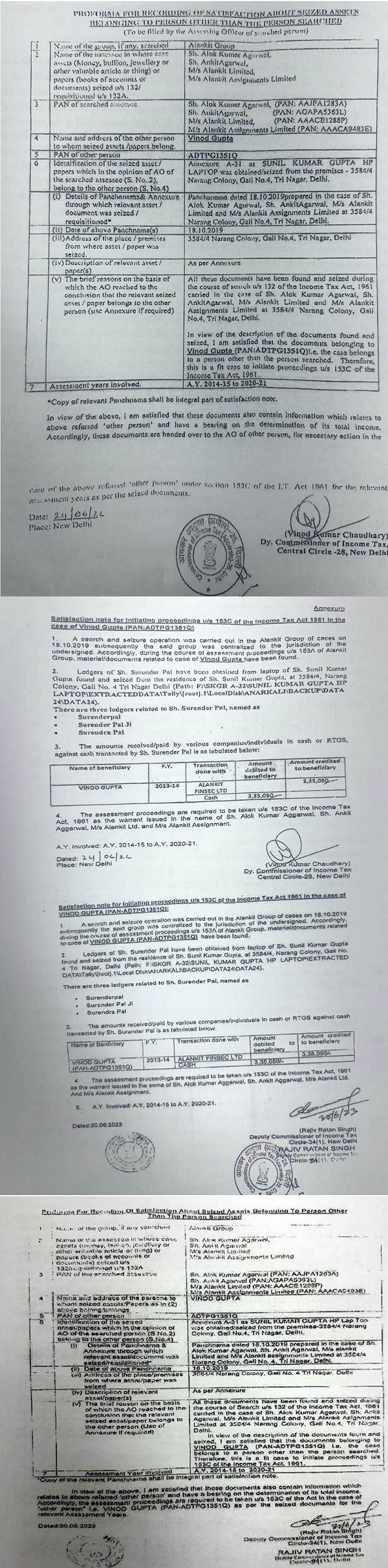 The copy of the satisfaction note drawn