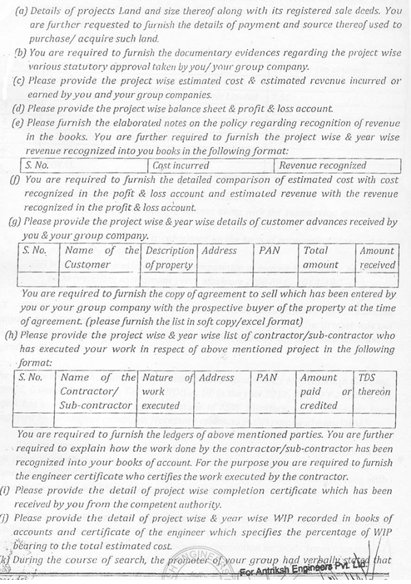 The documents were called for in the following manner