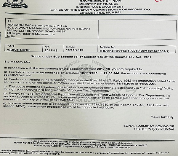 The notice u-s 142(1) of the Act, raised the following queries-1